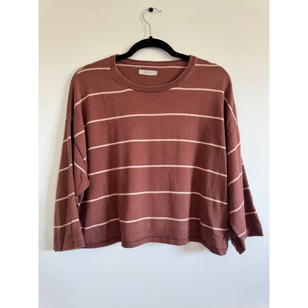 Outerknown Striped Upcycled Cotton Sweater Rust Brown Cream XS Boxy Crew Neck